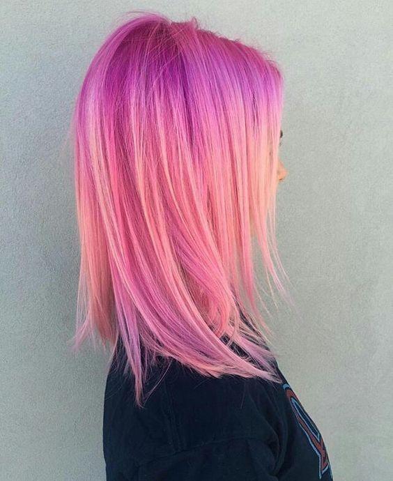 Medium hairstyle with purple and pink shadows blend