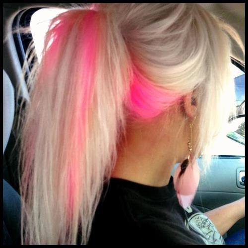 Cute pink strip of color girl hairstyles