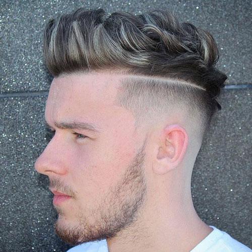 High Fade with Hard Part and Quiff Men Hairstyles