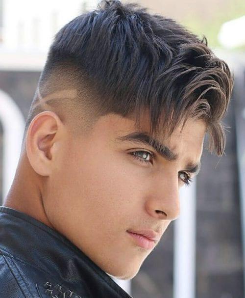 Shaved Sides Haircuts for Men Temple Fade and Choppy Side Fringe 500x607 1