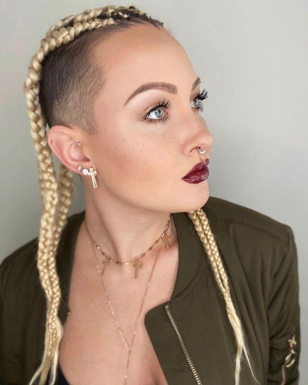 long braided hairstyle side shaved cut