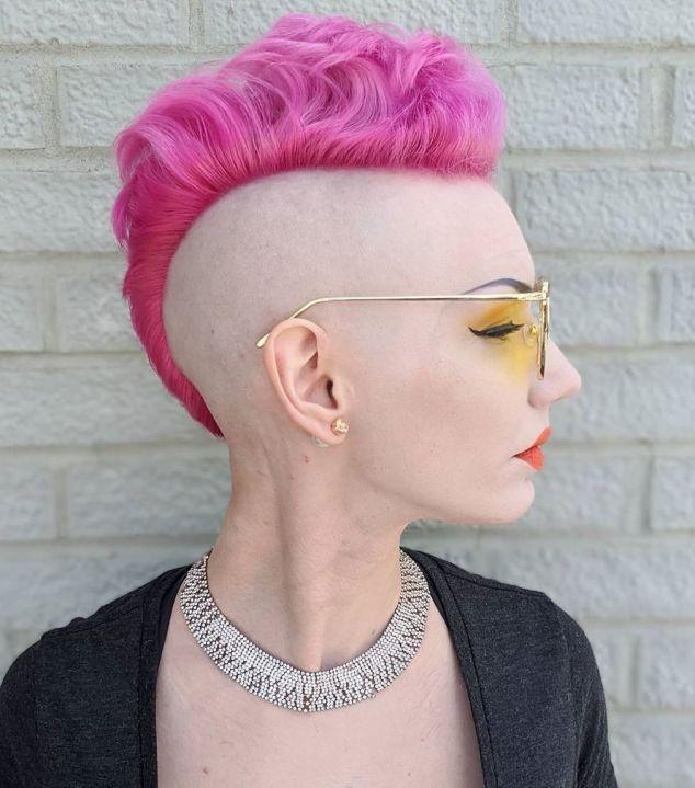 neon pink short hair side shaved haircut