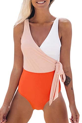 1650901379 Cupshe Womens One Piece Swimsuit Wrap Color Block Tie Side