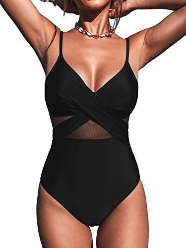 1650908779 Cupshe Women V Neck One Piece Swimsuit Wrapped Mesh Tummy