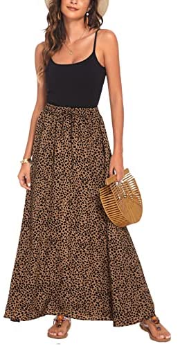 1650923400 Bluetime Women Leopard Print Long Skirts Chiffon Summer Beach Pleated