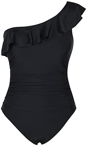 Hilor Womens One Piece Swimsuits One Shoulder Swimwear Asymmetric Ruffle