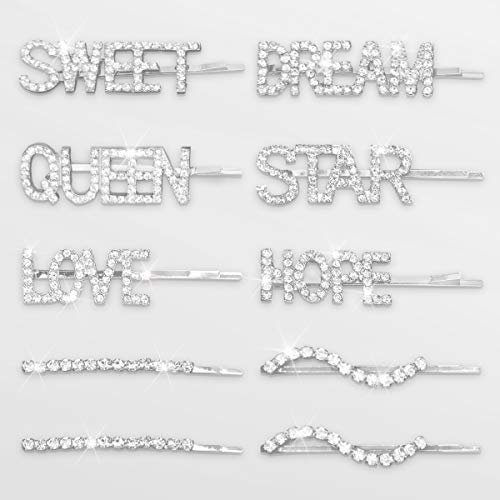 10 Pieces Letter Hair Clip Bling Rhinestone Letter Bobby Pins Word Barrettes Crystal Hair Pins Metal Hair Clips Silver Color Sparkly Hair Accessories For Women Girls 0 5
