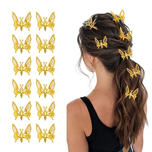 12 Piece Metal Moving Butterfly Hair Clips Fluttering Butterfly Clips For Hair 90S Handmade Butterfly Hair Barrettes Hair Styling Clips Cute Hair Accessories For Women Girls Kidsgold 0