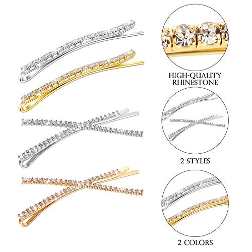 12 Pieces Rhinestone Bobby Pins Decorative Fancy Crystal Hair Clips Shiny Metal X Shaped Barrettes Bling Diamond Wedding Bridal Shower Hair Accessories For Women Ladiesgold Silverfresh Style 0 1