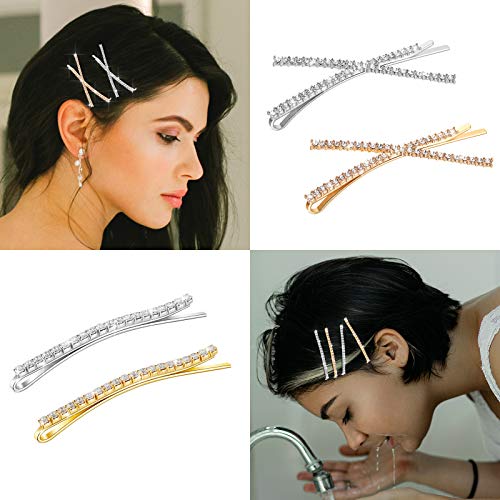 12 Pieces Rhinestone Bobby Pins Decorative Fancy Crystal Hair Clips Shiny Metal X Shaped Barrettes Bling Diamond Wedding Bridal Shower Hair Accessories For Women Ladiesgold Silverfresh Style 0 2