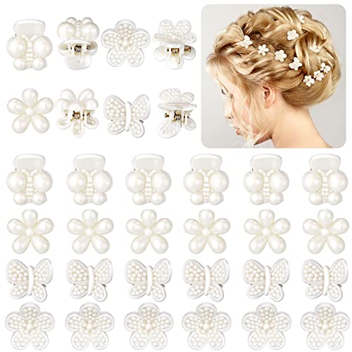 24 Pcs Mini Pearl Hair Clips Butterfly Flower Hair Clips Bangs Artificial Pearl Claw Clip Small Barrettes Accessories For Women Girls Wedding Daily 4 Styles 0
