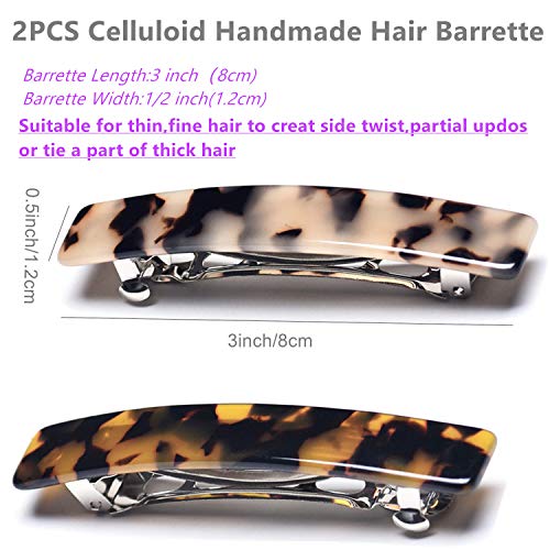 2Pcs French Design Hair Barrette Tortoise Shell Celluloid Rectangle Hair Clips For Women 0 2