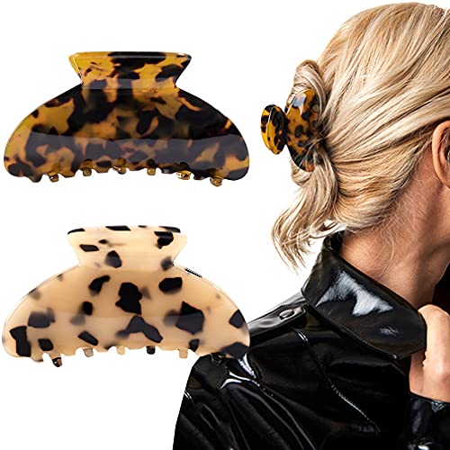 2Pcs Hair Claw Banana Clips Tortoise Barrettes Celluloid French Design Barrettes Celluloid Leopard Print Large Fashion Accessories For Women Girls 0