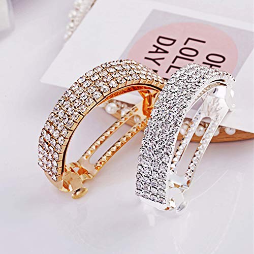 2Pcs Fashion Elegant Rhinestone Hair Clip Ponytail Holder Sparkly Semicircle Metal Spring Hair Clips Barrette Accessories For Women Lady Girl Teen Hair Jewelrysilver And Gold 0 0