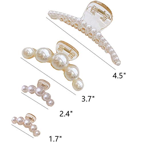 4 Pcs Elegant Pearl Hair Claw Largemediumsmallmini Banana Clips Pefrect For All Hair Types Light Acrylic Hair Catch Barrette Jaw Clamp Fashion Styling Tools Accessoriesair 0 1