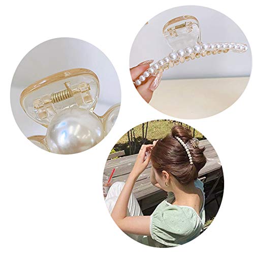 4 Pcs Elegant Pearl Hair Claw Largemediumsmallmini Banana Clips Pefrect For All Hair Types Light Acrylic Hair Catch Barrette Jaw Clamp Fashion Styling Tools Accessoriesair 0 2
