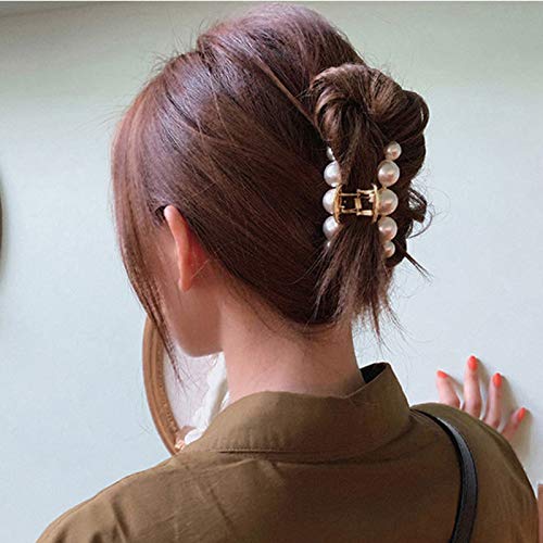 4 Pcs Elegant Pearl Hair Claw Largemediumsmallmini Banana Clips Pefrect For All Hair Types Light Acrylic Hair Catch Barrette Jaw Clamp Fashion Styling Tools Accessoriesair 0 3