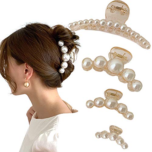 4 Pcs Elegant Pearl Hair Claw Largemediumsmallmini Banana Clips Pefrect For All Hair Types Light Acrylic Hair Catch Barrette Jaw Clamp Fashion Styling Tools Accessoriesair 0