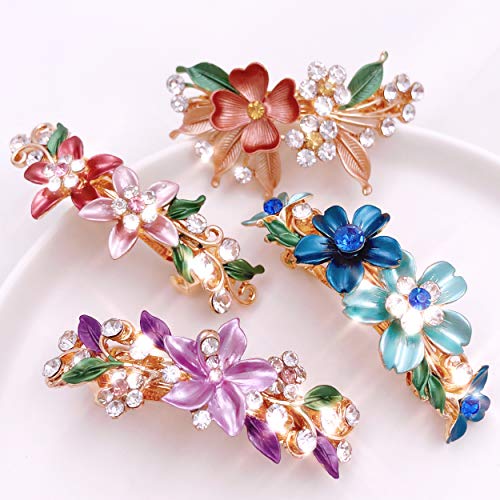 4Pcs Colorful Vintage Flower Design Metal Small French Barrettes Hair Clasps Accessories Women 0 1
