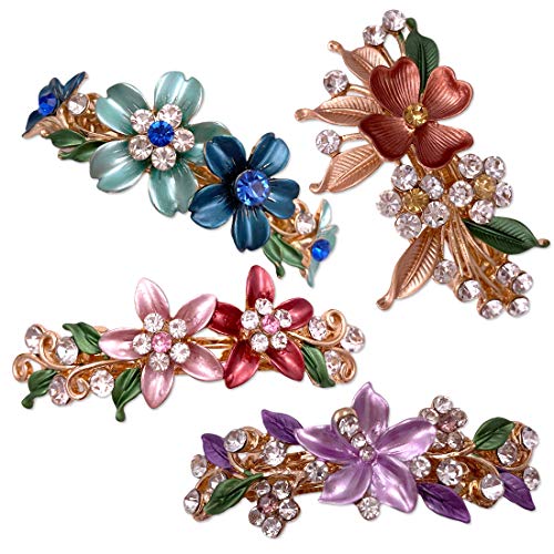 4Pcs Colorful Vintage Flower Design Metal Small French Barrettes Hair Clasps Accessories Women 0