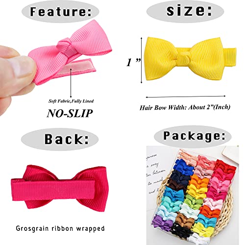 50 Pieces 25 Colors In Pairs Baby Girls Fully Lined Hair Pins Tiny 2 Hair Bows Alligator Clips For Girls Infants Toddlers 0 0