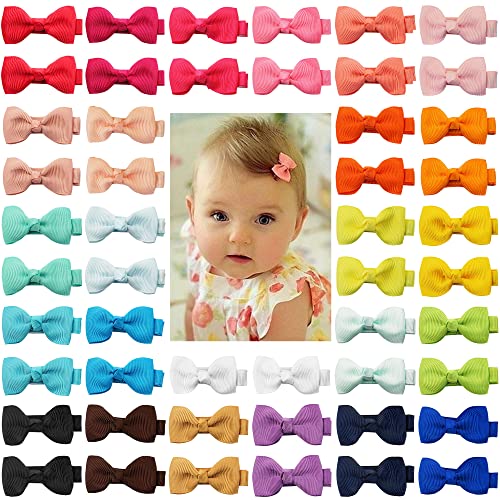 50 Pieces 25 Colors In Pairs Baby Girls Fully Lined Hair Pins Tiny 2 Hair Bows Alligator Clips For Girls Infants Toddlers 0