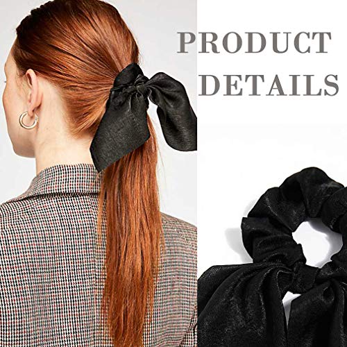 6Pcs Hair Scrunchies Satin Silkrabbit Bunny Ear Bow Bowknot Scrunchie Bobbles Elastic Hair Ties Bands Ponytail Holder For Women Accessories 0 1