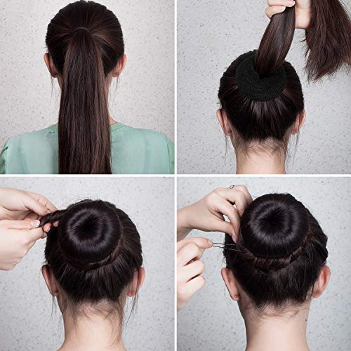 9 Pieces Donut Hair Bun Maker Shaper Foam Sponge Doughnut Bun Ring Style Set With 12 Pieces Hair Elastic Bands Ties And 32 Pieces Hair Bobby Pins For Women Girls Kids Black 0 1