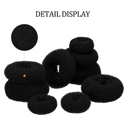 9 Pieces Donut Hair Bun Maker Shaper Foam Sponge Doughnut Bun Ring Style Set With 12 Pieces Hair Elastic Bands Ties And 32 Pieces Hair Bobby Pins For Women Girls Kids Black 0 2