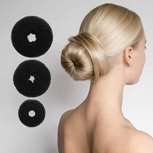 9 Pieces Donut Hair Bun Maker Shaper Foam Sponge Doughnut Bun Ring Style Set With 12 Pieces Hair Elastic Bands Ties And 32 Pieces Hair Bobby Pins For Women Girls Kids Black 0 4