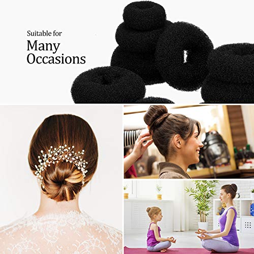 9 Pieces Donut Hair Bun Maker Shaper Foam Sponge Doughnut Bun Ring Style Set With 12 Pieces Hair Elastic Bands Ties And 32 Pieces Hair Bobby Pins For Women Girls Kids Black 0 5