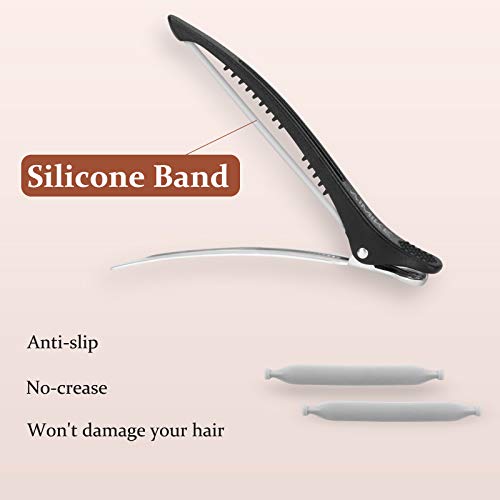 Aimike 6Pcs Professional Hair Clips For Styling Sectioning Non Slip No Trace Duck Billed Hair Clips With Silicone Band Salon And Home Hair Cutting Clips For Hairdresser Women Men Black 43 Long 0 1
