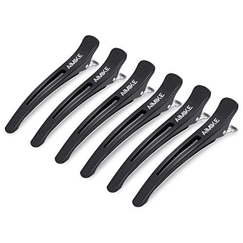 Aimike 6Pcs Professional Hair Clips For Styling Sectioning Non Slip No Trace Duck Billed Hair Clips With Silicone Band Salon And Home Hair Cutting Clips For Hairdresser Women Men Black 43 Long 0