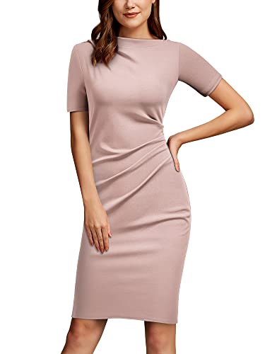 Aisize Womens Retro Half Collar Ruched Business Work Pencil Dress 0