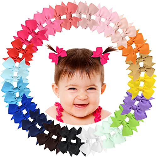Alinmo Baby Hair Clips 2 Baby Girls Fully Lined Baby Bows Tiny Hair Bows Alligator Clips For Baby Girls Infants Toddlers In Pairs 0