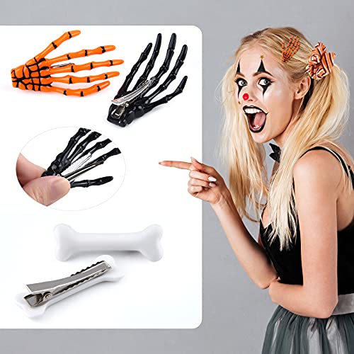 Astaron 12 Pcs Halloween Skeleton Hands Bone Hair Clips And Elastic Hair Ties Bands For Halloween Dress Up Horror Hair Clip For Women Girls Halloween Hair Accessories 0 0