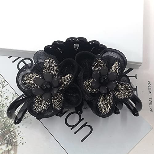 Big Hair Claw Banana Clips With Flower Strong Hold Hair Grip Nonslip Hairpins Hairgrip For Women And Girls Hair Barrettes For Thick Hair Black 0 1