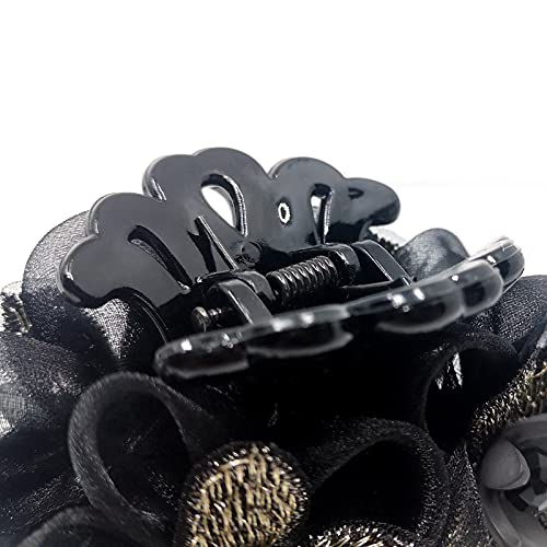 Big Hair Claw Banana Clips With Flower Strong Hold Hair Grip Nonslip Hairpins Hairgrip For Women And Girls Hair Barrettes For Thick Hair Black 0 4