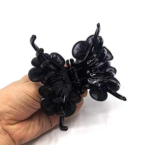 Big Hair Claw Banana Clips With Flower Strong Hold Hair Grip Nonslip Hairpins Hairgrip For Women And Girls Hair Barrettes For Thick Hair Black 0 5