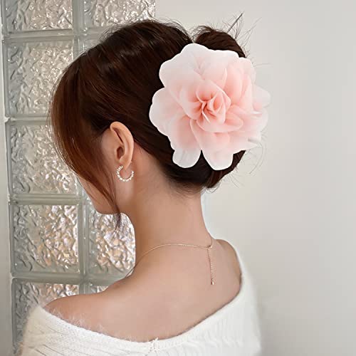 Cinaci 4 Pack Chiffon Big Rose Flower Bow Plastic Hair Claw Clips Barrettes Clamps Ponytail Holder Buns Chignon Holder Accessories For Women Girls 0 0