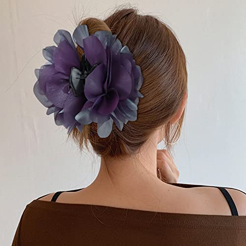 Cinaci 4 Pack Chiffon Big Rose Flower Bow Plastic Hair Claw Clips Barrettes Clamps Ponytail Holder Buns Chignon Holder Accessories For Women Girls 0 1