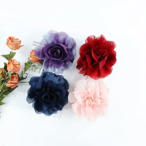 Cinaci 4 Pack Chiffon Big Rose Flower Bow Plastic Hair Claw Clips Barrettes Clamps Ponytail Holder Buns Chignon Holder Accessories For Women Girls 0 2