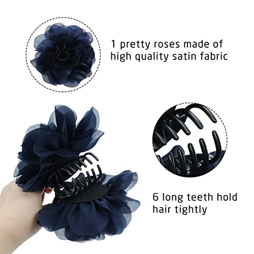 Cinaci 4 Pack Chiffon Big Rose Flower Bow Plastic Hair Claw Clips Barrettes Clamps Ponytail Holder Buns Chignon Holder Accessories For Women Girls 0 3
