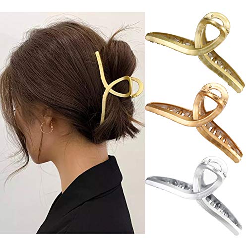 Claw Hair Jaw Clips Barrettes 3 Pcs No Slip Claw Clip Hair Clamp Grips For Women Girls Jaw Clips Clamp Barrettesplasticgoldrose Goldsilver 0