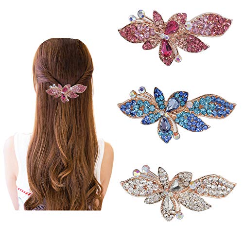 Crystal Hair Claw Clip 3Pcs Rhinestone Hair Clips French Hair Barrettes Spring Clip Bridal Wedding Formal Event Jewelry Accessory For Women And Girl Pinkblueclear 0