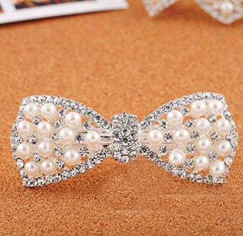 Dnhcll Pearl Bow Hairpin Set With Drill Water Drill Cross Pin Headdress Ponytail Clip For Womenssilver 0 2