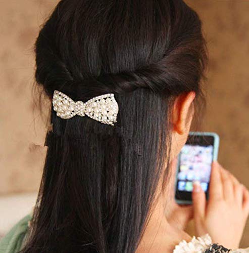 Dnhcll Pearl Bow Hairpin Set With Drill Water Drill Cross Pin Headdress Ponytail Clip For Womenssilver 0 3