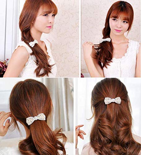 Dnhcll Pearl Bow Hairpin Set With Drill Water Drill Cross Pin Headdress Ponytail Clip For Womenssilver 0 5