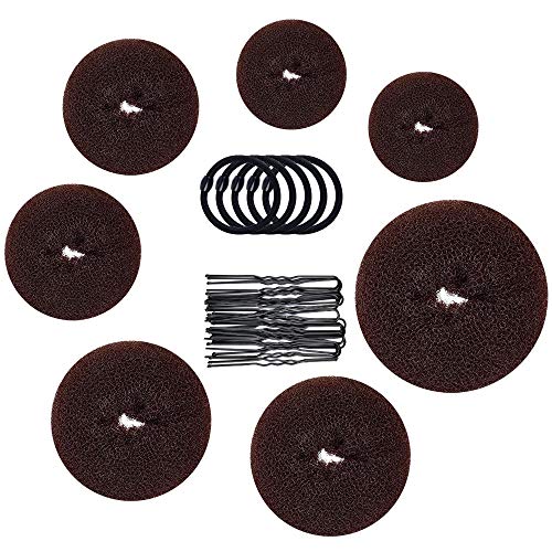 Donut Bun Maker Tsmaddts Hair Ring Style Bun Maker Set With 7Pcs Hair Bun Makers 5Pcs Hair Elastic Bands 20Pcs Hair Pins Dark Brown 0 5