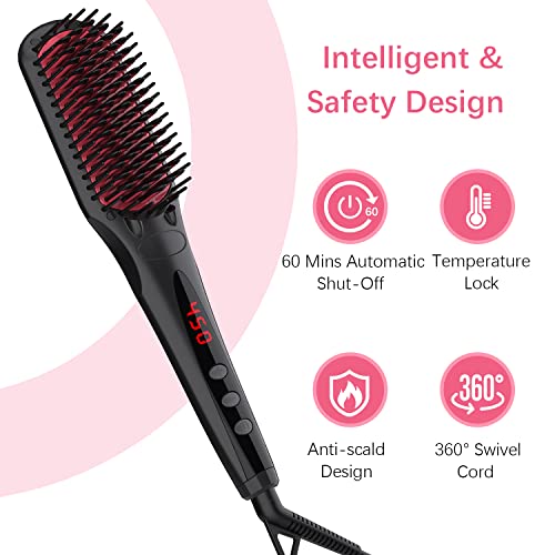 Enhanced Hair Straightener Brush By Miropure 2 In 1 Ionic Straightening Brush With Anti Scald Feature Auto Temperature Lock Auto Off Function Black 0 0
